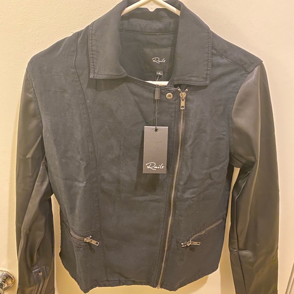 NWT Rails moto black faux leather mix size S - Picture 3 of 9